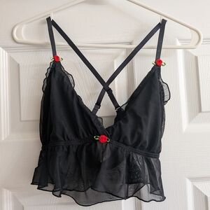 Chic Black Lace Bralette with Rose Details